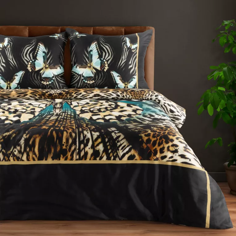 Pościel 220x200 cm z makosatyny bawełnianej kolor brązowy, czarny z designerskim wzorem EVA 15 Eva Minge