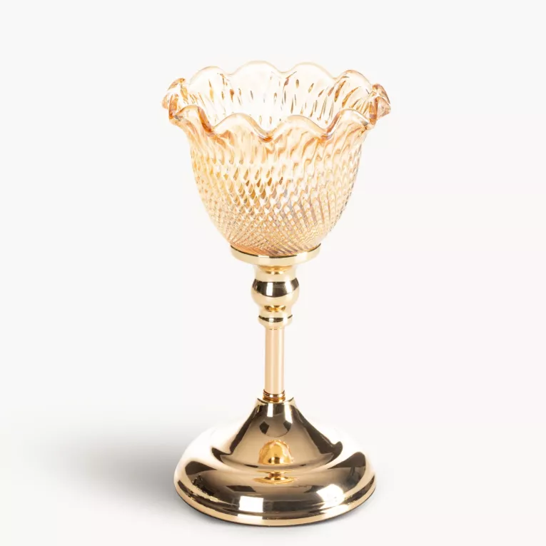 Świecznik dekoracyjny złoty z falowanym ozdobnym kielichem średnica 13x26 cm LUISA