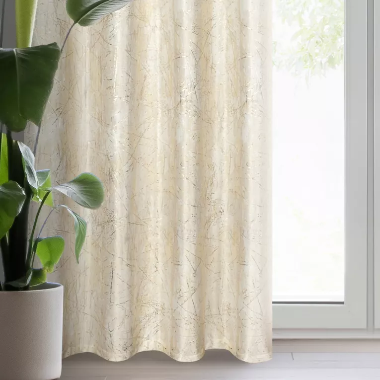 Zasłona welwetowa kremowa ze złotą przecierką 140x250 cm przelotka - MALIA