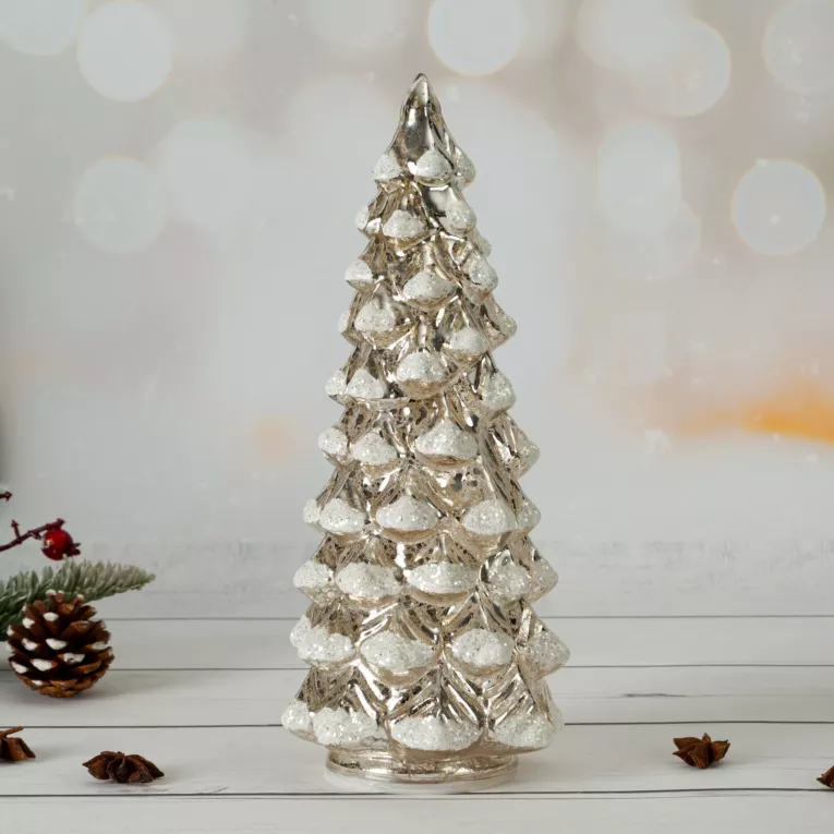 Figurka świąteczna szklana CHOINKA ze światełkami LED