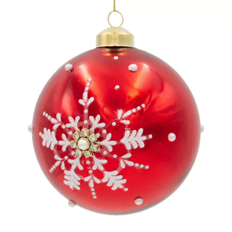 Szklana bombka choinkowa ręcznie zdobiona motywem śnieżynek