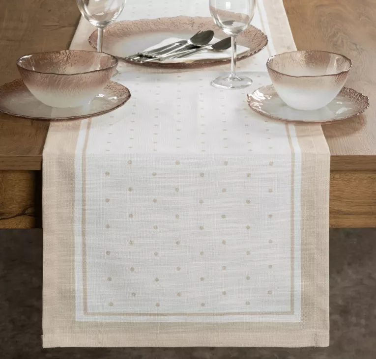 Bieżnik na stół 40x140 cm naturalno, beżowy w drobne kropeczki SUMMER 15