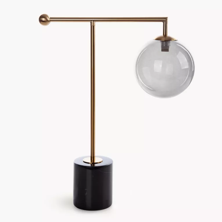 Lampa stołowa nocna złoto, czarna EVAN z marmurową podstawą i szklaną bombką - kolekcja VULCANO