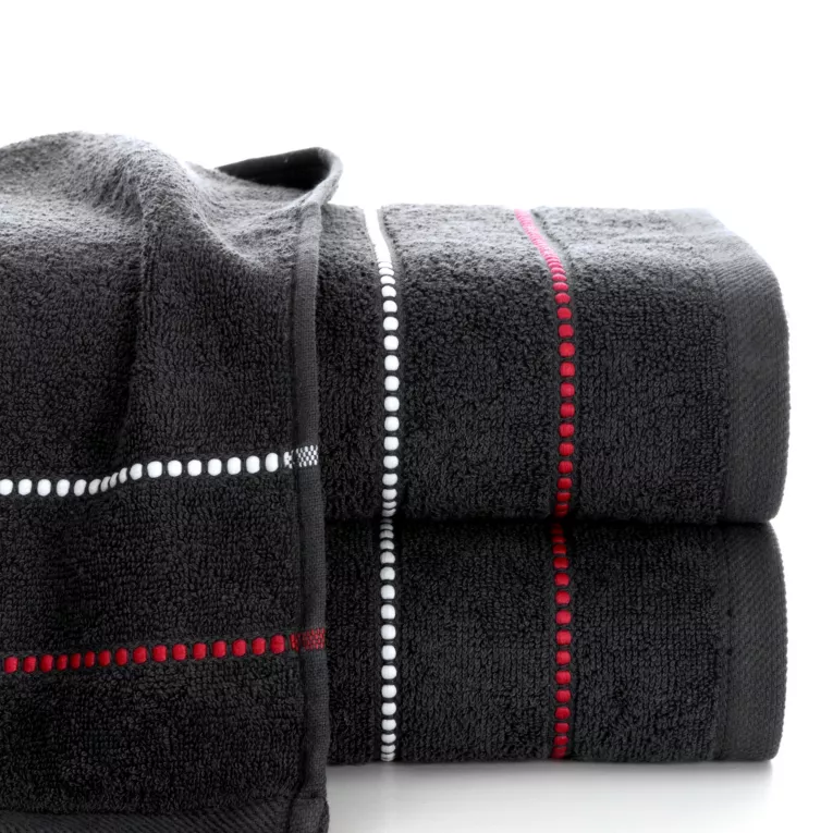 Ręcznik kąpielowy 50x90 cm bawełniany kolor czarny z kontrastującymi paseczkami 500 g/m2 SUZI