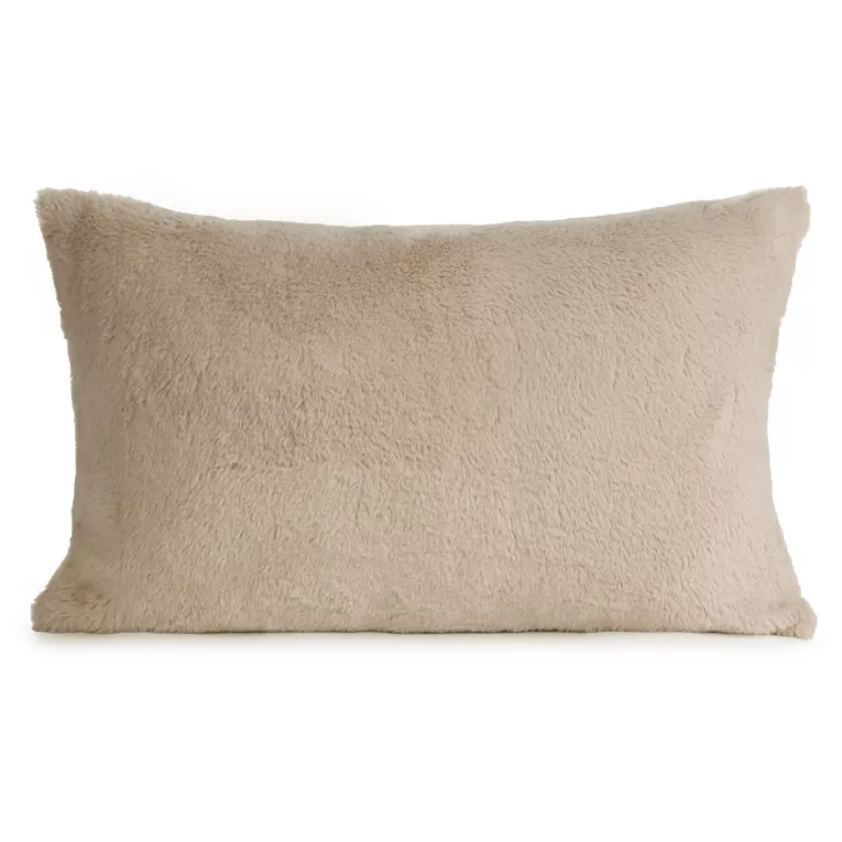 Poszewka na poduszkę 30x50 cm jasnobeżowa z miękkiej futrzanej tkaniny NINA