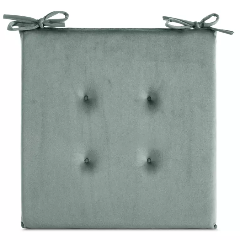 Poduszka na krzesło 40 x 40 x 3 cm  welwetowa ciemnomiętowa z ozdobnym pikowaniem i praktycznymi troczkami GAJA