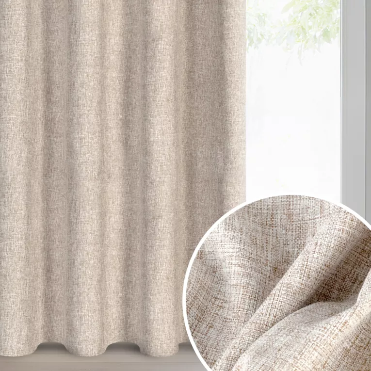 Zasłona beżowa z matowej tkaniny z efektem melanżu 140x250 cm przelotka - ADELINA