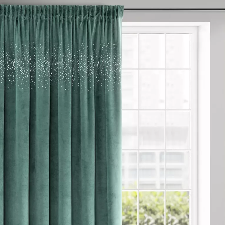 Zasłona welwetowa ciemnoturkusowa z kryształami 140x270 cm taśma - AURORA