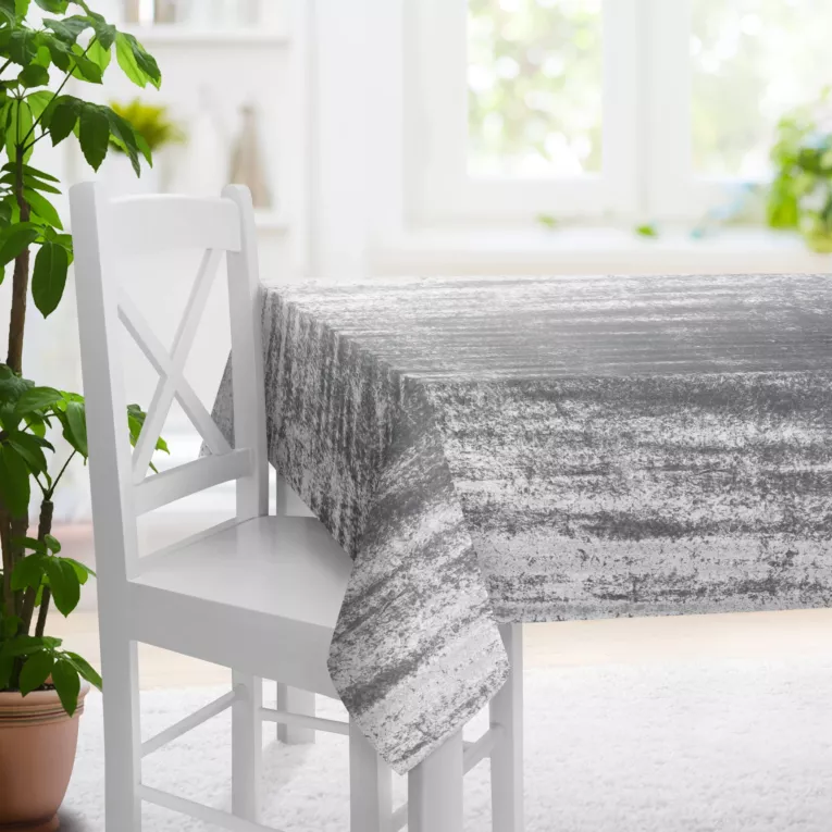 Obrus szyty szary z miękkiej tkaniny welwetowej z efektem kreszowania