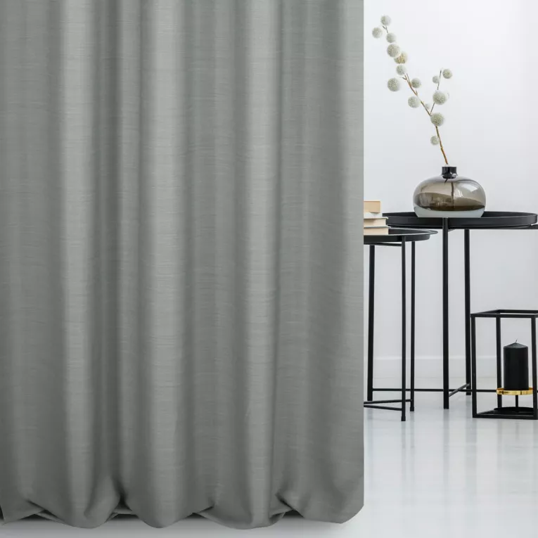 Zasłona szyta na taśmie 5 cm szara z miękkiej tkaniny o naturalnym splocie w stylu ekologicznym