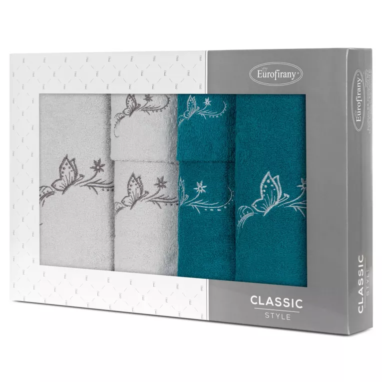 Zestaw upominkowy FAIRY 6 szt ręczników z haftem z motywem motyli w kartonowym opakowaniu na prezent