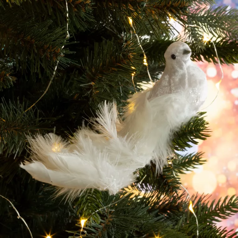 Ozdoba choinkowa PTAK z welwetu i z naturalnymi piórami z dodatkami brokatu