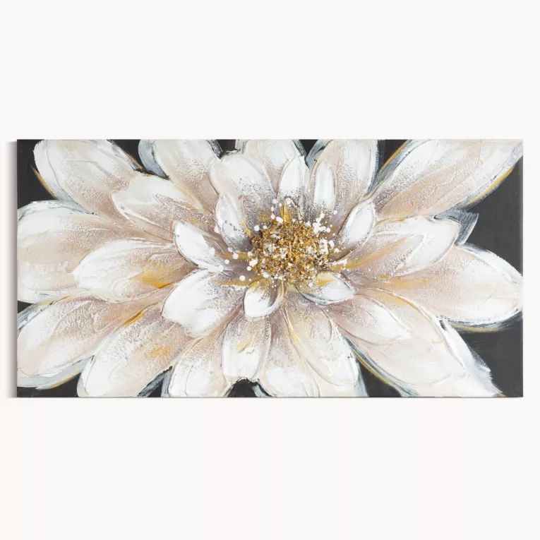 Obraz beżowo, złoty ręcznie malowany na płótnie z motywem kwiatu 40x80 cm