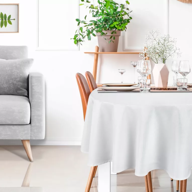 Okrągły obrus na stół średnica 150 cm biały wodoodporny - KATE