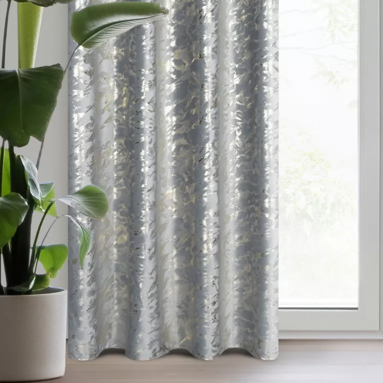 Zasłona welwetowa, stalowa z błyszczącym złotym nadrukiem 140x250 cm złota przelotka - DORIS - Design 91