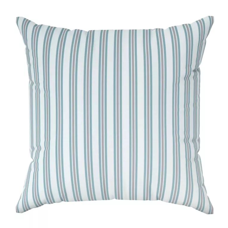 Poszewka szyta jasnokremowo turkusowa z tkaniny o naturalnym splocie z nadrukowanym wzorem w pasy