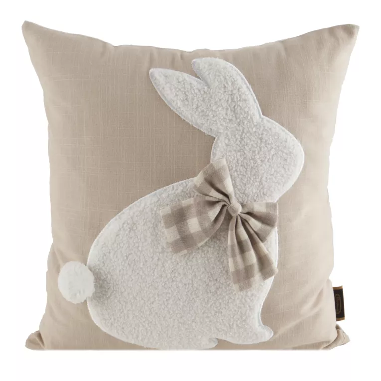 Poszewka na poduszkę 45x45 cm bawełniana beżowo, kremowa z uroczym zajączkiem WIOSNA 38