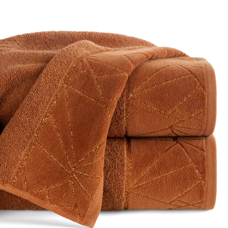 Ręcznik kąpielowy 50x90 cm bawełniany kolor ceglasty zdobiony błyszcząca nicią CLEO