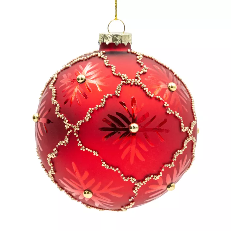 Szklana bombka choinkowa ręcznie zdobiona z złotymi akcentami