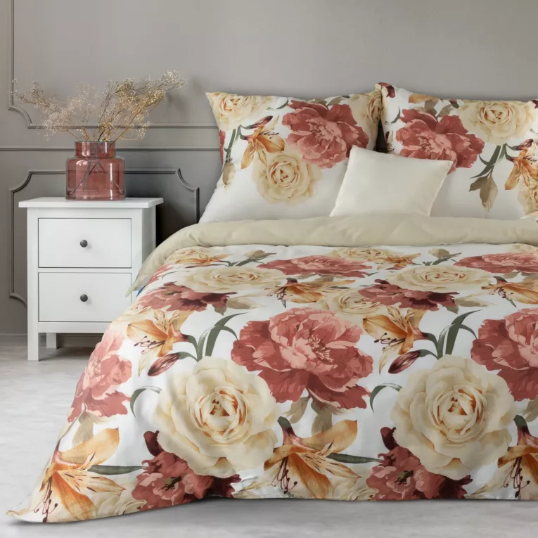 EUROFIRANY CLASSIC SATIN Komplet pościeli SPRING 05 z wysokiej jakości satyny bawełnianej z nadrukiem dużych kwiatów