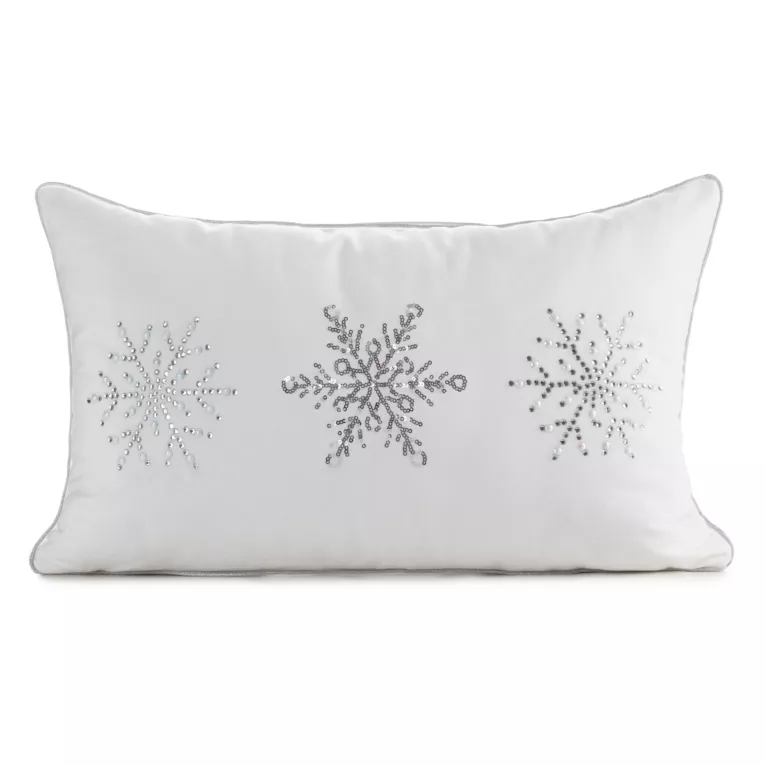 Poszewka na poduszkę świąteczna 30x50 cm biało, srebrna zdobiona diamencikami