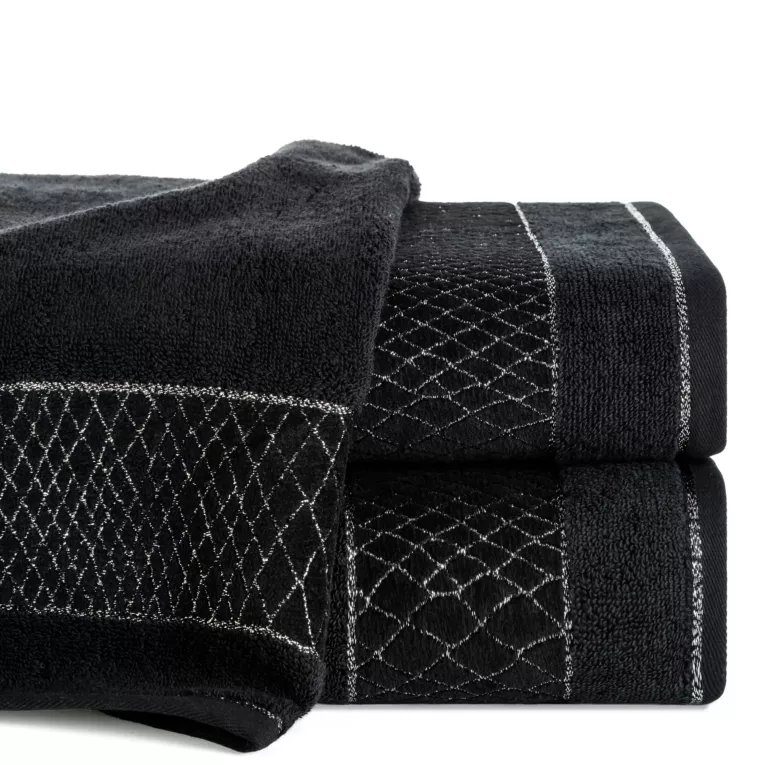 Ręcznik kąpielowy 50x90 cm bawełniany kolor czarny z geometrycznym motywem 500 g/m2 ROSA