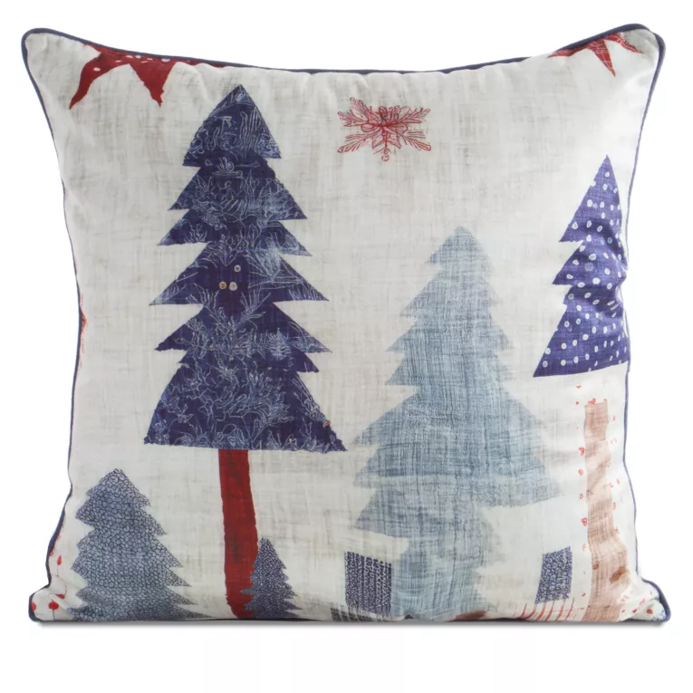Poszewka na poduszkę świąteczna 45x45 cm biało, granatowa zdobiona uroczym nadrukiem i elegancką wypustką