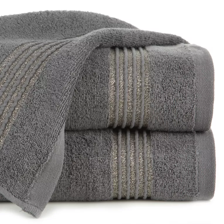 Ręcznik kąpielowy 50x90 cm bawełniany kolor grafitowy zdobiony paseczkami przeszywanymi błyszczącą nicią 500 g/m2 LILA