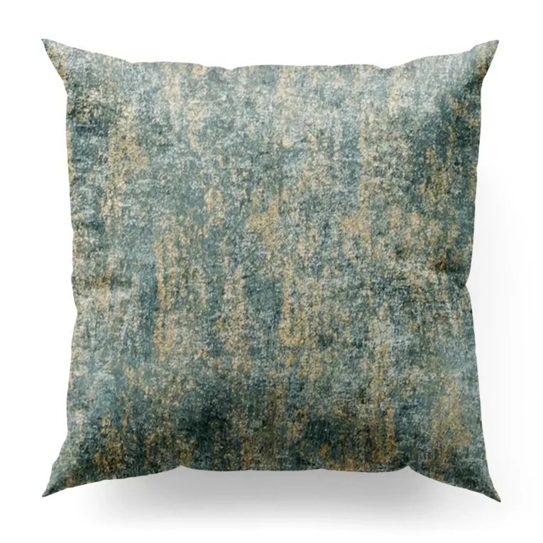 Poszewka szyta miętowo szampańska z tkaniny welwetowej z nadrukiem