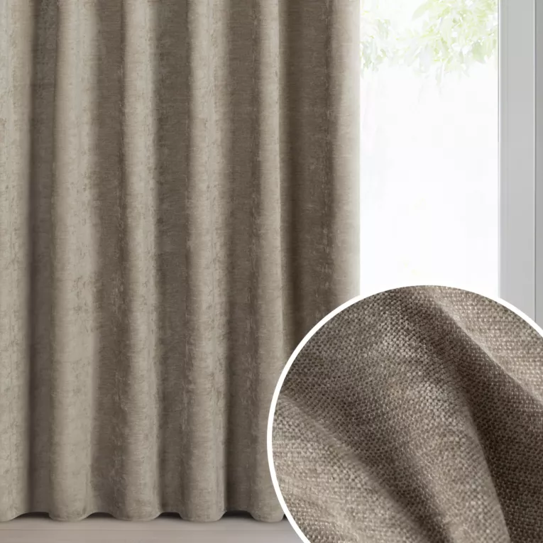 Zasłona beżowa z szenilowej tkaniny o strukturalnym splocie 140x270 cm taśma - VANI