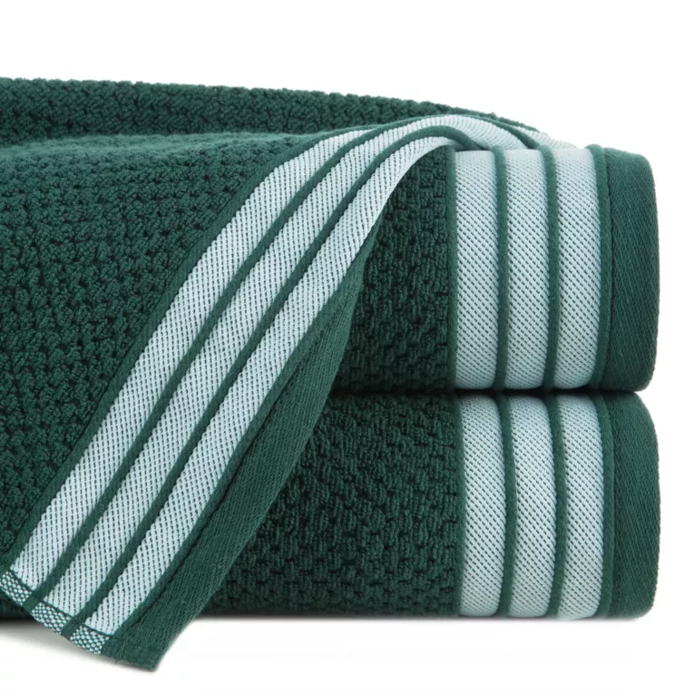 Ręcznik kąpielowy 70x140 cm bawełniany kolor ciemnozielony w pasy 500 g/m2 MADLEN