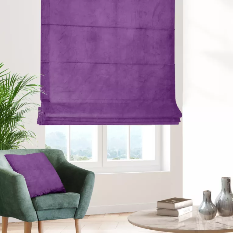 Roleta rzymska WALDO fioletowa ze szlachetnej grubej tkaniny welwetowej o gramaturze 400g/m2