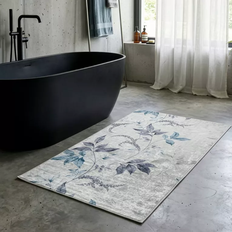 Dywan 160x220 cm kremowo, niebieski zdobiony motywem roślinnym LOTUS 6