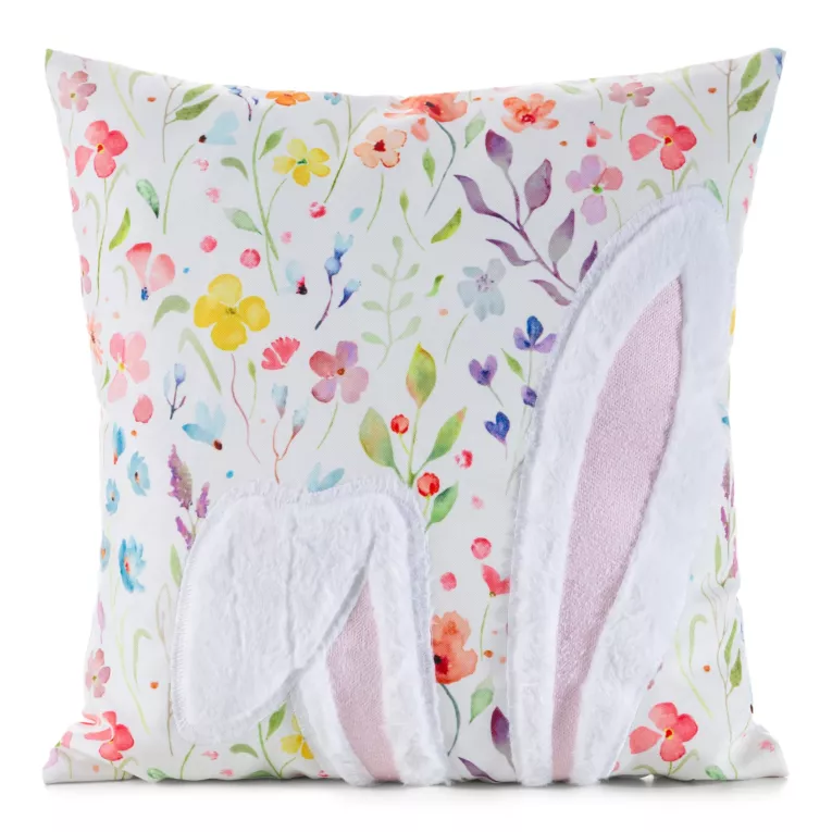 Poszewka na poduszkę 45x45 cm welwetowa biało, pudrowa zdobiona puszystą aplikacją WIOSNA 02