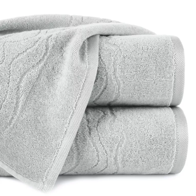 Ręcznik do rąk 30x50 cm bawełniany kolor srebrny zdobiony bordiurą z błyszczącym wzorem 500 g/m2 KARIN