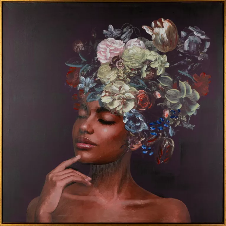 Obraz BELLE 3 portret kobiety ręcznie malowany na płótnie w złotej ramce