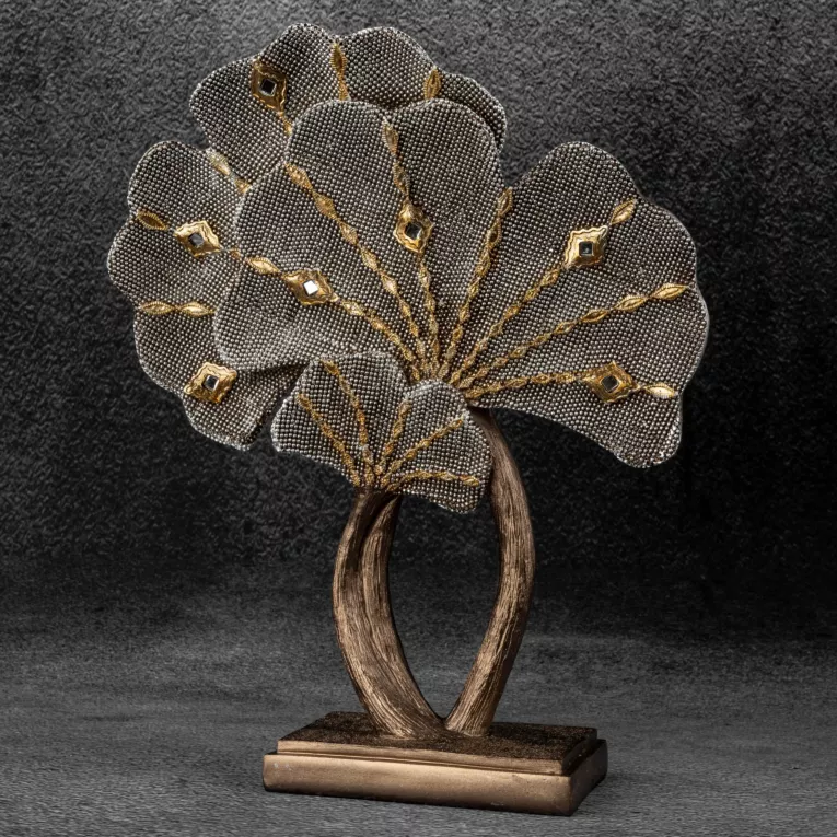 Liść miłorzębu figurka ceramiczna srebrno-złota