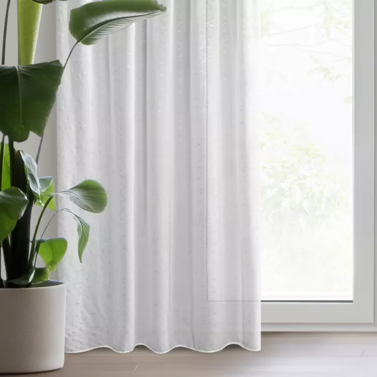 Firana biała z srebrnym nieregularnym wzorem 140x270 cm taśma ROXI