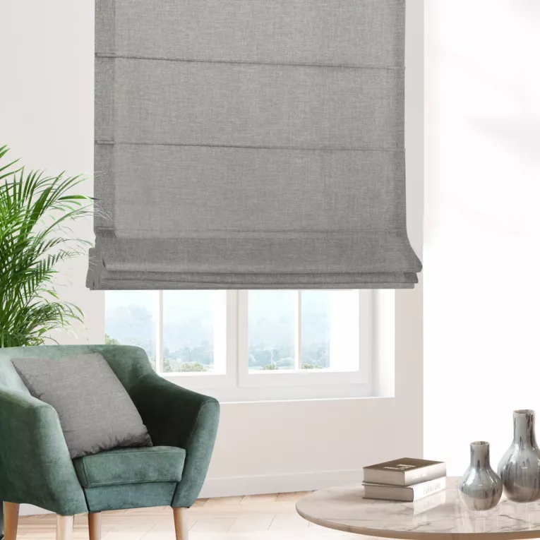 Roleta rzymska srebrna z miękkiej tkaniny z naturalnym splotem