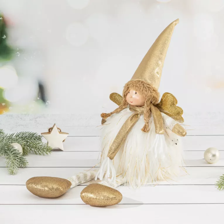 Figurka świąteczna DOLL aniołek w zimowym stroju z miękkich tkanin