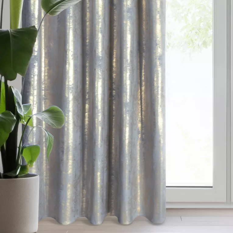 Zasłona welwetowa srebrno, złota zdobiona przecieranym wzorem 140x270 cm taśma - RENIA