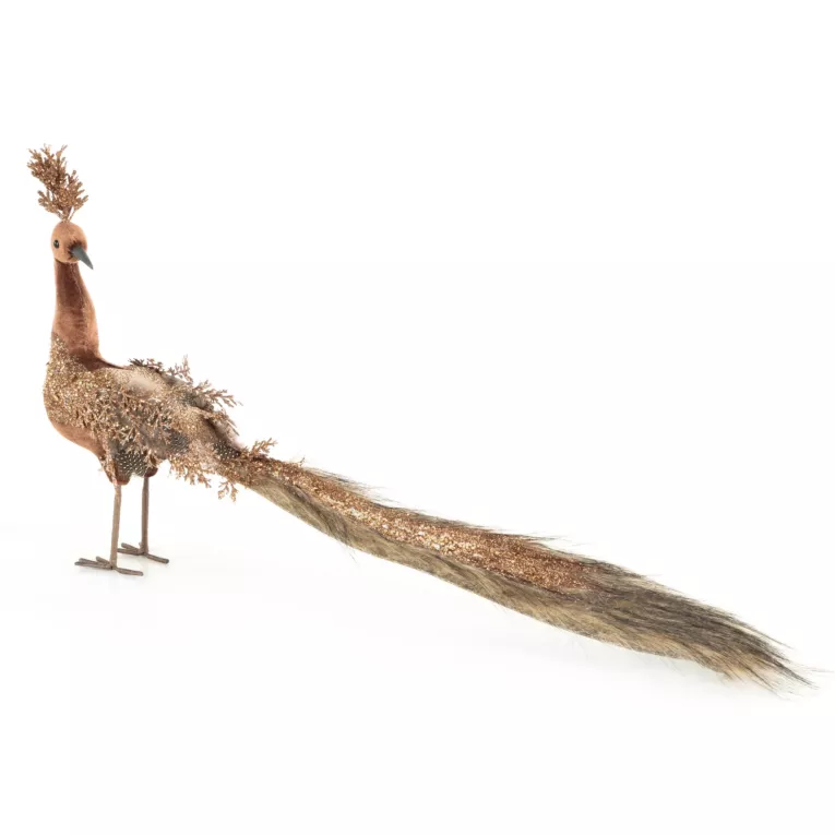 Figurka dekoracyjna świąteczna PAW z długim ogonem i lśniącymi drobinkami