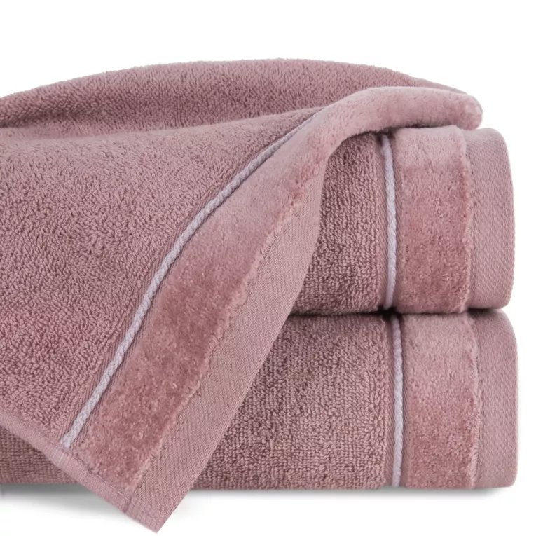 Ręcznik do rąk 30x50 cm bawełniany kolor pudrowy z kontrastującymi paseczkami 500 g/m2 SIBEL