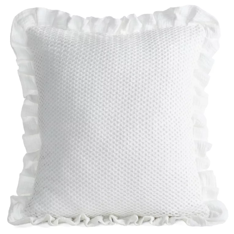 Poszewka na poduszkę 45x45 cm muślinowa z siateczką oraz ozdobną falbanką na brzegach biała MUŚLIN 2