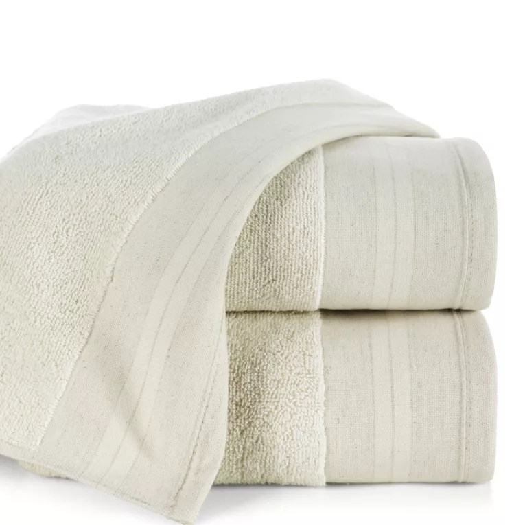 Ręcznik do rąk 30x50 cm bawełniany kolor kremowy z subtelną lnianą bordiurą LINEN - kolekcja SEA SAMMER