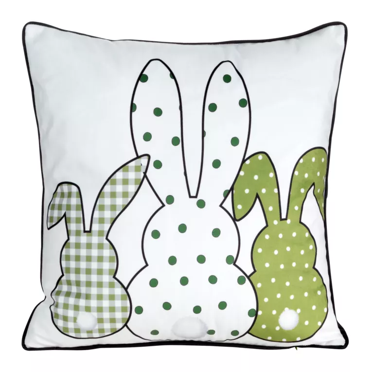 Poszewka na poduszkę 45x45 cm welwetowa biało, zielona z nadrukiem króliczków WIOSNA 4