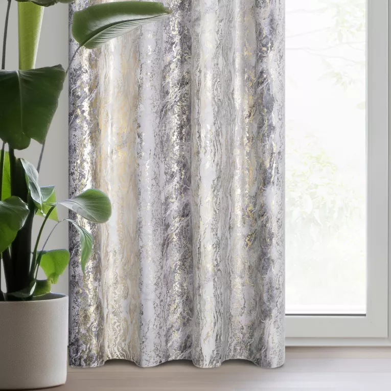 Zasłona welwetowa srebrno, szampańska z przecieranym nadrukiem 135x250 cm przelotka - SOFI