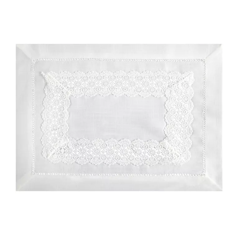 Komplet 4 szt. serwetek na stół 30x40 cm białych zdobionych ażurową koronką - VANESA - kolekcja AMAROSA