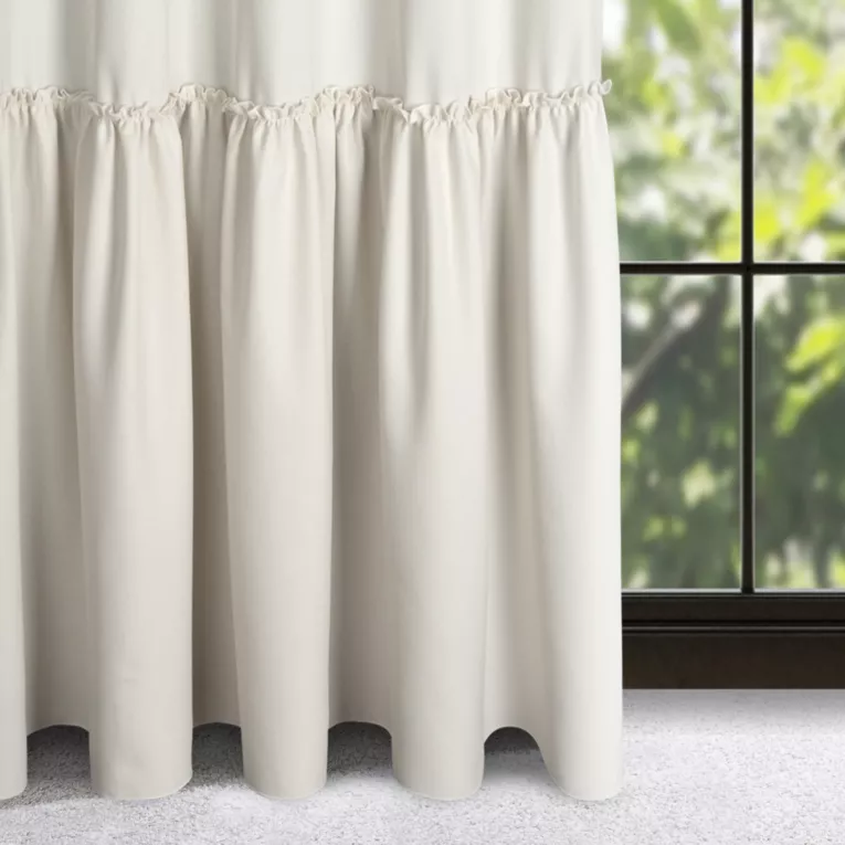 Zasłona naturalna z falbaną z tkaniny o płóciennym splocie 140x300 cm taśma - LENA