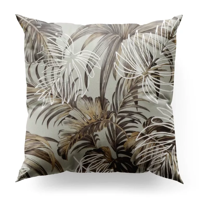 Poszewka szyta biało srebrna miękka, welwetowa, z nadrukowanym motywem botanicznym i błyszczącymi elementami